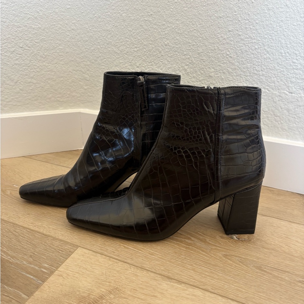 Zara Faux Croc leather black ankle boots